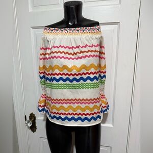 Womens Flying Tomato Off The Shoulder Ricrac Design Multicolored Size Medium